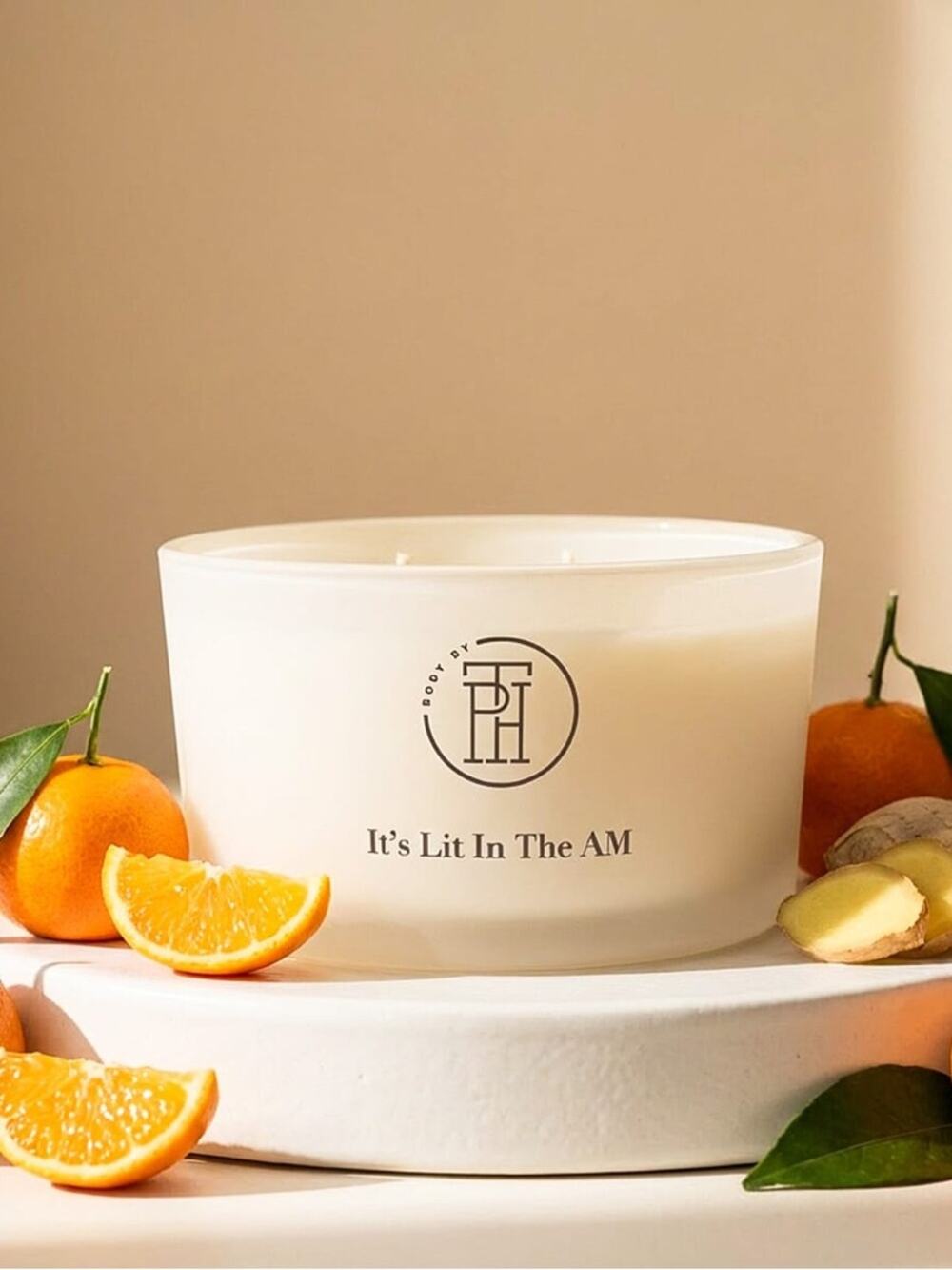 NEW! BODY BY TPH It’s Lit in the AM Mandarin & Ginger Soy Wax Blend Candle (8oz)